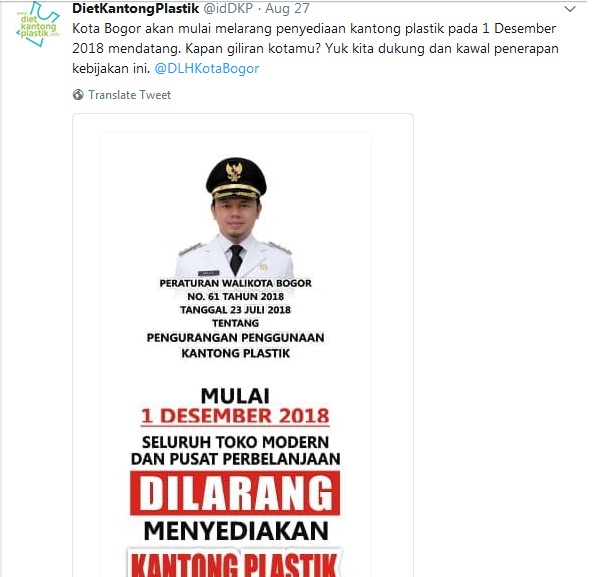 Toko Modern dan Pusat Perbelanjaan di Kota Bogor Tidak Menyediakan Kantong Plastik Mulai 1 Desember 2018