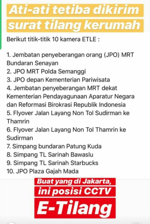 Daftar Lokasi Kamera Tilang Elektronik di Jakarta