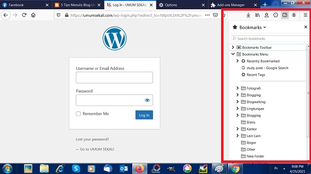 Cara Mengaktifkan Bookmark Sidebar Pada Browser Mozilla Firefox